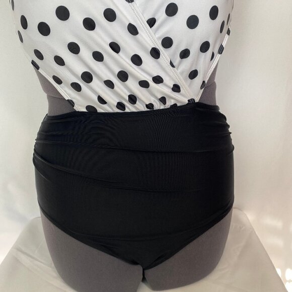 One Piece Black & White Polka Dot Bathing Suit - Picture 4 of 11